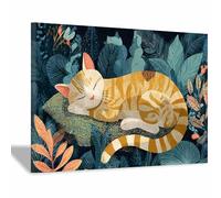 WUFIEA Lienzo decorativo para pared con diseño de gato El gato duerme entre el follaje para el hogar, sala de estar, dormitorio, oficina（naranja-20x30cm Enmarcado