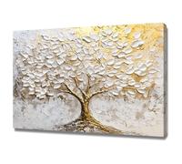WUFIEA Lienzo decorativo para pared con el árbol de la vida, Árbol escultórico blanco dorado adecuado para decorar restaurantes, dormitorios, sala de estar - 70x100cm Enmarcado(Blanco)