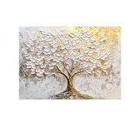 WUFIEA Lienzo decorativo para pared con el árbol de la vida, Árbol escultórico blanco dorado adecuado para decorar restaurantes, dormitorios, sala de estar - 60x80cm Sin marco(Blanco)