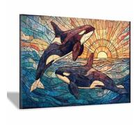 WUFIEA Lienzos Decorativos - Vida Marina Imágenes Póster Pared Animales Marinos para Ballena ventana colorida para Colgar para Sala de Estar Décor Dormitorio Regalo（dorado130-20x30cm Enmarcado