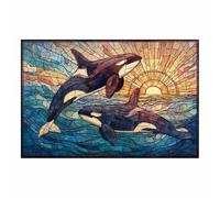 WUFIEA Lienzos Decorativos - Vida Marina Imágenes Póster Pared Animales Marinos para Ballena ventana colorida para Colgar para Sala de Estar Décor Dormitorio Regalo（dorado130-20x30cm Sin marco