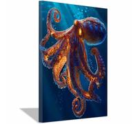 WUFIEA Lienzos Decorativos - Vida Marina Imágenes Póster Pared Animales Marinos para Pulpo gigante para Colgar para Sala de Estar Décor Dormitorio Regalo（dorado211-20x30cm Enmarcado