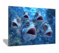 WUFIEA Lienzos Decorativos - Vida Marina Imágenes Póster Pared Animales Marinos para Todas las bocas abiertas para Colgar para Sala de Estar Décor Dormitorio Regalo（azul04-70x100cm Enmarcado