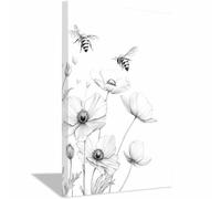 WUFIEA Moderno Flores Arte Deco Botánica Abejas jugando entre las flores decoración de pared moderna para dormitorio, baño, sala de estar（blanco y negro-40x60cm Enmarcado