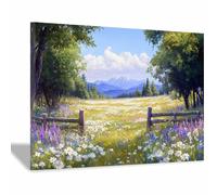 WUFIEA Paisajes Cuadro En Lienzo Pradera perfumada de flores Carteles de impresiones Mural Cuadros, para sala de estar, dormitorio,Pasillo etc.（verde-20x30cm Enmarcado