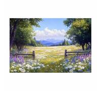 WUFIEA Paisajes Cuadro En Lienzo Pradera perfumada de flores Carteles de impresiones Mural Cuadros, para sala de estar, dormitorio,Pasillo etc.（verde-60x80cm Sin marco