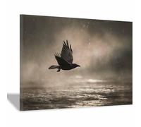 WUFIEA Pintura abstracta sobre lienzo arte moderno de pared Cuervos volando para sala de estar, dormitorio（gris-20x30cm Enmarcado