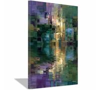 WUFIEA Pintura abstracta sobre lienzo arte moderno de pared Reflejo de ciudad ilusoria para sala de estar, dormitorio(Dorado243-60x80cm Enmarcado