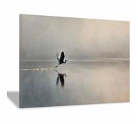 WUFIEA Pintura lienzo abstracta carteles e impresiones Pájaros volando sobre el agua para decoración de sala de estar regalo（gris-60x80cm Enmarcado