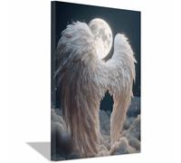 WUFIEA Póster De Alas De Fantasía En Lienzo Alas iluminadas por la luna for Living Room, Home Decor（blanco-60x80cm Enmarcado