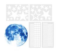 WUFKOP 435 Piezas Pegatinas Murales Luminosas, Luna Azul de 20 cm y Estrellas Brillantes para Decoración del Espacio, Ideal para Techo y Pared de Habitación Infantil y Dormitorio