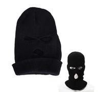 WUFKOP Pasamontañas Negro de 3 Agujeros, Balaclava de Punto Transpirable y Elástica, para Ciclismo, Esquí, Moto y Actividades al Aire Libre, Unisex