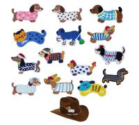 WUFKOP Set de 14 Parches Bordados de Perro Salchicha, Parches Termoadhesivos para Planchar, Ideales para Decorar y Reparar Ropa, Jeans, Mochilas y Proyectos DIY