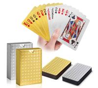 Wugauwor 2 Barajas de Cartas Impermeables, Oro y Plata, Baraja Poker de Plástico, Textura Diamante, Diseño Duradero y de Lujo para UNO, Juegos de Cartas al Aire Libre, Piscina, Playa, Viajes