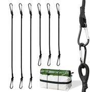 WUGAUWOR 6 Cuerdas Elásticas de Nylon Doble Trenzado con Mosquetones - 50 cm x 3 + 30 cm x 3, Resistente a los UV, Pulpos Elasticos Largas Negras para Camping, Lonas, Carpa, Portabicicletas, Coche
