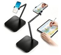 Wugauwor Soporte Movil Ajustable para Mesa con Base Ponderada, Porta Movil de Hierro para Hogar, Oficina, Retransmisiones en Directo y Cocina, Suporte Telemóvel Negro para iPhone, Samsung y Google