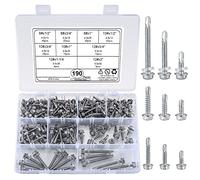 wugongshan 190 Piezas Tornillos Autorroscantes, Tornillos Autotaladrantes Cabeza Hexagonal, Tornillos Roscachapas Acero Inoxidable Cabeza de Arandela Hexagonal con Arandelas para Madera, Techo