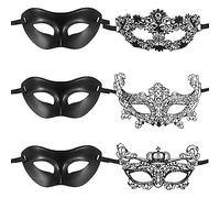 wugongshan 6 uds. Máscaras de Encaje Veneciano, Máscaras de Baile de Mascarada Negra para Mujeres y Hombres, Máscaras de Fiesta de Disfraces sexy para Fiestas de Carnaval y Halloween