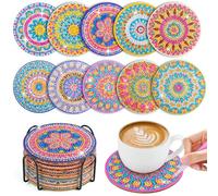 WuGU 10PCS Posavasos de Pintura Diamantes con Soporte, Posavasos de Diamantes, Coasters for Drinks de Diamantes con Mandala Antideslizantes Vasos para Bebidas de Bar, Principiantes, Adultos y Niños