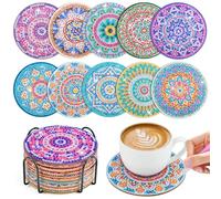 WuGU 10PCS Posavasos de Pintura Diamantes con Soporte, Posavasos de Diamantes, Posavasos de Arte de Diamantes con Mandala Antideslizantes Vasos para Bebidas de Bar, Principiantes, Adultos y Niños (E)