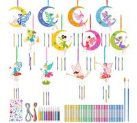 WuGU 12 Piezas Manualidades de Madera, Hada Carillón de Viento de Madera para Niños, DIY Hada Campanas de Viento, Decoración Colgante de Madera, Regalo Cumpleaños para Niñas 5-12 Años