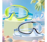 WuGU 2 Piezas Gafas de Natación de Silicona, Gafas Natacion Niñas, Gafas de Correa para Niños con Clip de Nariz Enchufe de Oído y Bolsa Portátil, Antivaho Sin Fugas Anti-UV (Azul)