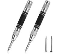 WuGU 2 Piezas Punzón Central Automático, Tensión Ajustable Granete Automatico Punzon con 2 Puntas de Repuesto, Punzones para Metal, Vidrio, Madera, Plástico