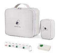 WuGU 2PCS Botiquín de Primeros Auxilios, Mini kit Primeros Auxilios Trae Pastillero con 2 Cajas de Pastillas, Mini Botiquin de Primeros Auxilios Impermeable para Escuela, Viajes, Camping - Blanco Gris