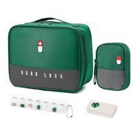 WuGU 2PCS Botiquín de Primeros Auxilios, Mini Kit Primeros Auxilios Trae Pastillero con 2 Cajas de Pastillas, Mini Botiquin de Primeros Auxilios Impermeable para Escuela, Viajes, Camping - Verde