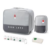 WuGU 2PCS Botiquín de Primeros Auxilios, Mini Kit Primeros Auxilios Trae Pastillero con 2 Cajas de Pastillas, Mini Botiquin de Primeros Auxilios Impermeable para Escuela, Viajes, Camping - Gris