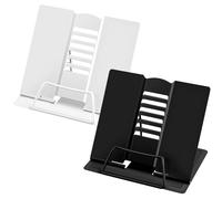 WUGU 2PCS Soporte para Libros, Soporte para Libro de Cocina de Metal, Soporte de Lectura con 6 ángulo Ajustable, Soporte para Libro de Mesa Tableta para Libro Cocina, Oficina, Escuela (Negro + Blanco)