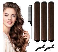 WuGU 3Pcs Rizador de Pelo Sin Calor, Rizadores de Ondas Para Dormir, Rulos Pelo Nocturnos, DIY Rizos Sin Calor Flexibles con Gancho y 2 Clips, para Rizos Rizados, Cortos o Lisos (Marrón)