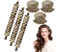 WuGU 3PCS Rizador Pelo Sin Calor Para Cabello, Rulos Sin Calor Lazy Curler Set, Nuevos Rizadores Antideslizantes Sin Calor, Heatless Hair Curler para Chicas Cortas Medianas y Largas - Leopardo