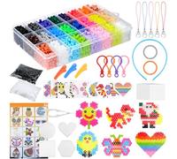 WuGU 6300 Piezas Cuentas para Planchar, Cuentas de Hierro Fusible de 24 Colores, 5 mm Set de Perlas de Planchar, Plásticos Bead Kit con Placas de Cuenta para Planchar para Manualidades DIY Niño Regalo