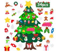 WuGU Árbol de Navidad de Fieltro para Niños, DIY Árbol de Decoración Navideña, 115cm Árbol de Navidad con 34 Adornos Desmontables, Decoración de Navidad para Paredes y Puertas del Hogar