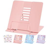 WUGU Atril para Libros de Metal Plegable, Soporte Libros para Estudiar Soporte de Lectura para Libros Multifuncional de Metal para Apoya para Partituras, Discursos, Libro Texto, iPad, Recetas (Rosa)
