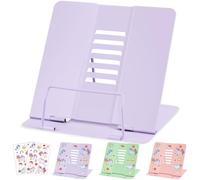 WuGU Atril para Libros de Metal Plegable, Soporte Libros para Estudiar Soporte de Lectura para Libros Multifuncional de Metal para Apoya para Partituras, Discursos, Libro Texto, iPad (Púrpura)