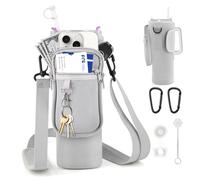 WuGU Bolsa de Transporte para Stanley Cup 40oz, Accesorios para Stanley Cup, Bolsa para Stanley Cup | Stanley Quencher Accesorios, con Bolsillo para teléfono móvil, Tapas de Pajita de Silicona (Gris)