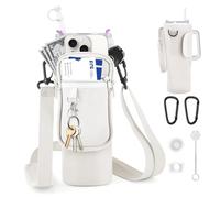 WuGU Bolsa de transporte para Stanley Cup 40oz, Accesorios para Stanley Cup, Bolsa para Stanley Cup | Stanley Quencher Accesorios, con bolsillo para teléfono móvil, Tapas de Pajita de Silicona (Beige)