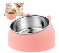 WuGU Comedero para Gatos y Perros Pequeños de Acero Inoxidable, 400ML Elevado Inclinado 15°, Tazón Antivomitos para Mascotas (Rosa)