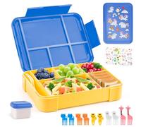 WuGU Fiambrera Infantil Compartimentos, 1300ML Loncheras para Niños con 5 Compartimentos y Cubiertos, Hermetica Lunch Box Kids, Bento Box Sin BPA, Aptos para Microondas y Lavavajillas(Azul)