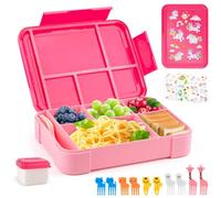 WuGU Fiambrera Infantil Compartimentos, 1300ML Loncheras para Niños con 5 Compartimentos y Cubiertos, Hermetica Lunch Box Kids, Bento Box Sin BPA, Aptos para Microondas y Lavavajillas(Rosa)