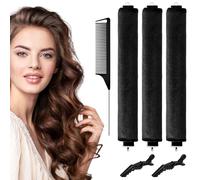 WuGU Rizos sin Calor, 3 PCS Paquete Bandas para Rizos sin Calor, Rizadores de Noche, Varillas Flexibles con Ganchos, Rizadores sin Calor con Clips, Rizador sin Calor para Todo Tipo de Cabello (Negro)