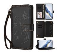 Wuhaizher Funda para Honor X5C Plus con diseño de mariposa y flor, a prueba de golpes, de piel, para niñas y mujeres, con cierre magnético, 6 tarjeteros, para Honor X5C Plus, color negro