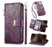 Wuhaizher Funda para Motorola E15 / G05, diseño de flores, bolsillo con cremallera, de piel, a prueba de golpes, para niñas y mujeres, con soporte, 6 tarjeteros, funda magnética con cremallera para