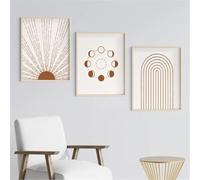 WUHBCZ 3 Imágenes Set-Pintura de Lienzo del Sol de Mediados del Siglo Línea Abstracta Pintura de Pared Minimalista para la Decoración de la Oficina de la Sala de Estar Moderna-40x50cm (sin marco)