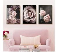 WUHBCZ 3 Imágenes Set-Póster Abstracto de Flores Rosas Arte Nórdico para Pared Lienzo Impreso Pintura Moderna para Sala de Estar Cocina Oficina Dormitorio Decoración del Hogar-50x60cm (sin marco)