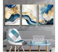 WUHBCZ Fotos de Arte-Cuadro Abstracto Sobre Lienzo Mármol Azul y Dorado Póster Arte de Pared Imágenes Nórdicas Obras de Arte para Sala de Estar Oficina Decoración del Hogar-40 * 60cm/3PCS (Sin marco)