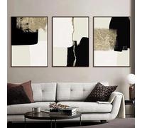 WUHBCZ Lienzo Abstracto Con Diseño de Bloques de Color Negro Beige y Dorado para Pared Póster Moderno Impresión Artística para Sala de Estar Dormitorio Decoración del Hogar-50 * 60cm*3pcs (sin marco)