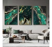 WUHBCZ Pinturas de Lienzo-Cuadro Abstracto Con Textura de Mármol Verde Póster Moderno Con Lámina Dorada Imágenes Nórdicas para la Decoración del Hogar y la Sala de Estar-60 * 70cm/3PCS (Sin marco)